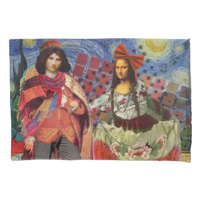 Mona Lisa Romantic Funny Colorful Artwork Pillow Case (Front)