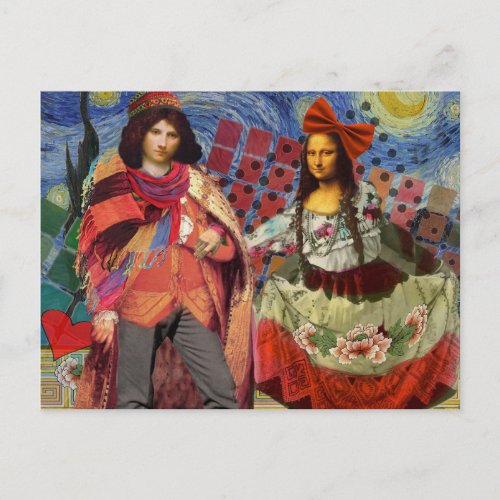 Mona Lisa Romantic Funny Colorful Artwork Postcard