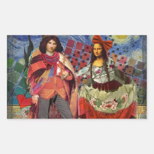 Mona Lisa Romantic Funny Colorful Artwork Rectangular Sticker