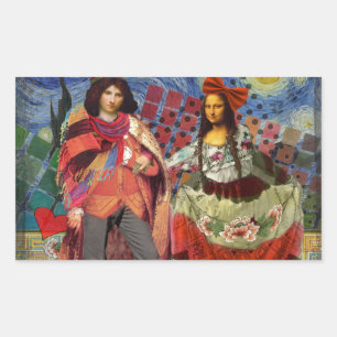 Mona Lisa Romantic Funny Colorful Artwork Rectangular Sticker