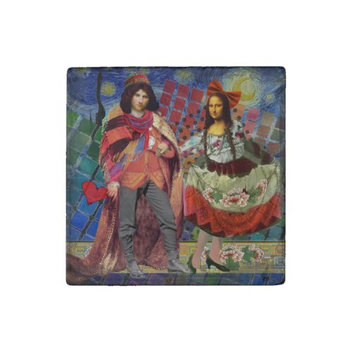 Mona Lisa Romantic Funny Colorful Artwork Stone Magnet