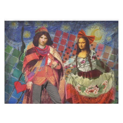 Mona Lisa Romantic Funny Colorful Artwork Tablecloth