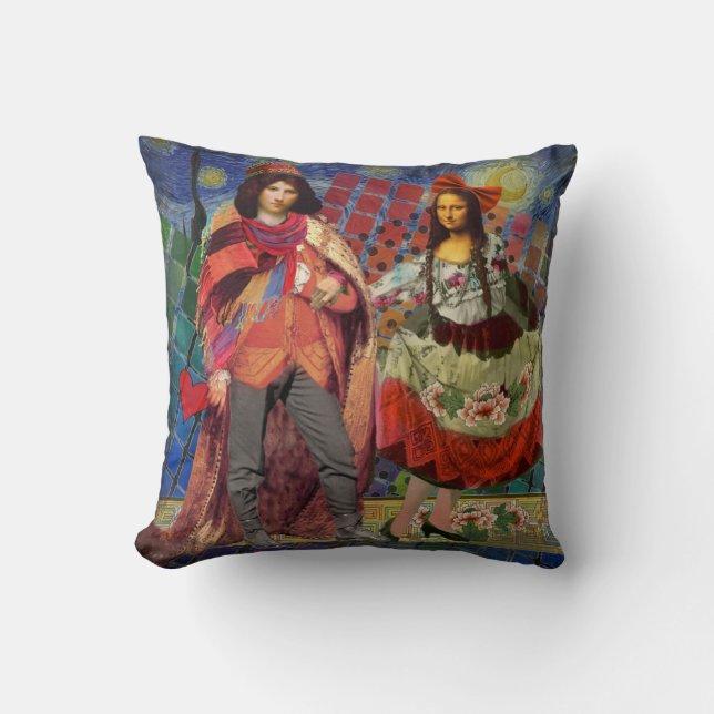 Mona Lisa Romantic Funny Colorful Artwork Throw Pillow (Front)