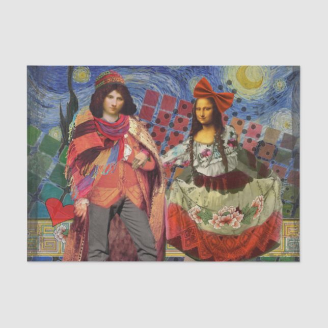 Mona Lisa Romantic Funny Colorful Artwork Tissue Paper (Front)