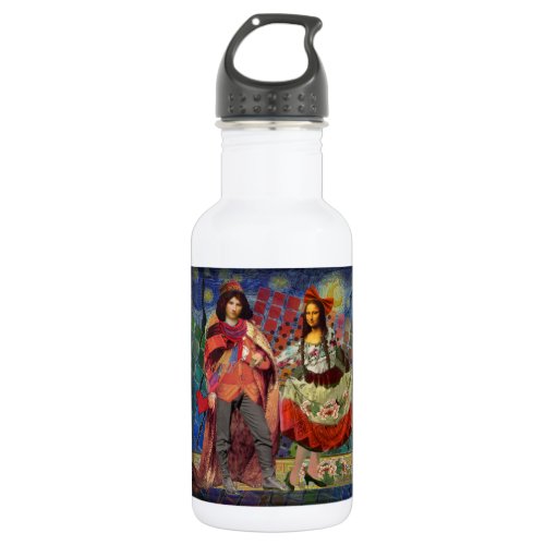 Mona Lisa Romantic Funny Colorful Artwork Water Bottle