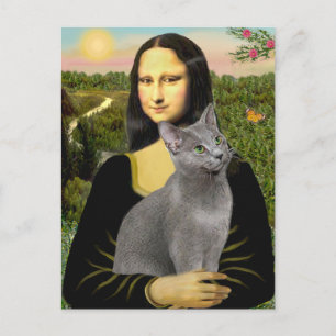 Mona Lisa - Russian Blue cat Postcard