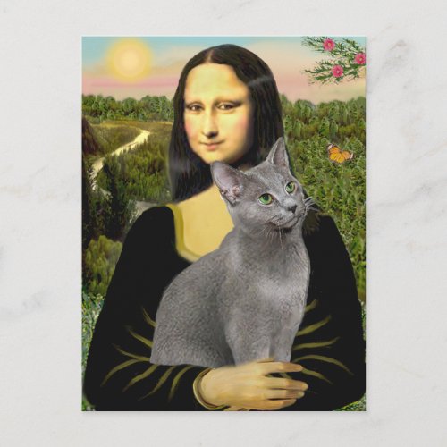 Mona Lisa _ Russian Blue cat Postcard