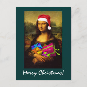 Mona Lisa Santa Claus Holiday Postcard