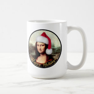 Mona Lisa Santa Hat Christmas Coffee Mug