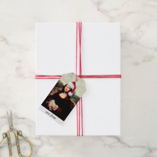 Mona Lisa Santa Hat Christmas Gift Tags