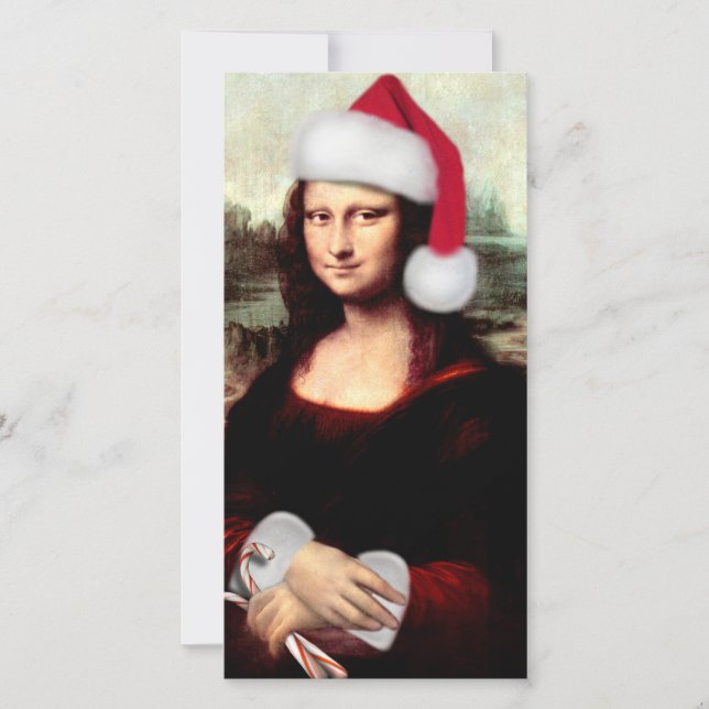 Mona Lisa Santa Hat Christmas Holiday Card (Front)