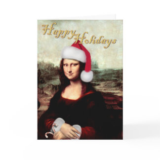 Mona Lisa Santa Hat Christmas Holiday Card