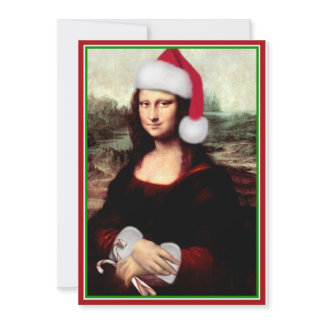 Mona Lisa Santa Hat Christmas Holiday Card