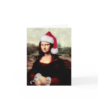 Mona Lisa Santa Hat Christmas Holiday Card