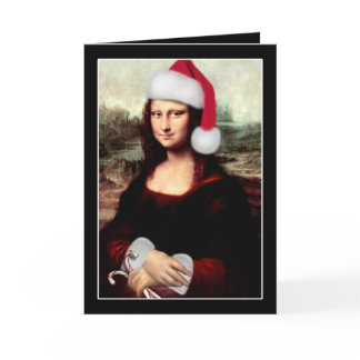 Mona Lisa Santa Hat Christmas Holiday Card