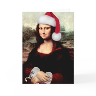 Mona Lisa Santa Hat Christmas Holiday Card