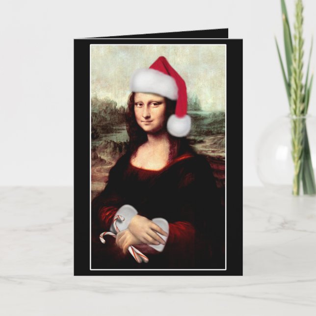 Mona Lisa Santa Hat Christmas Holiday Card (Front)