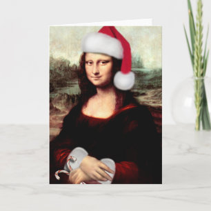 Mona Lisa Santa Hat Christmas Holiday Card