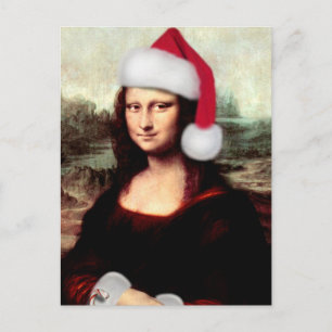 Mona Lisa Santa Hat Christmas Holiday Postcard