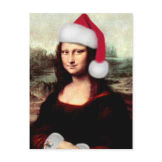 Mona Lisa Santa Hat Christmas Holiday Postcard