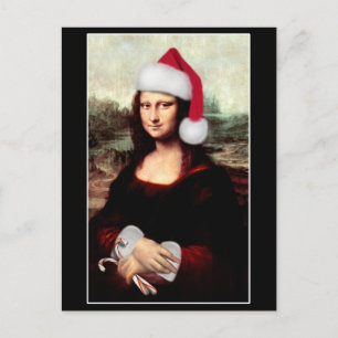 Mona Lisa Santa Hat Christmas Holiday Postcard
