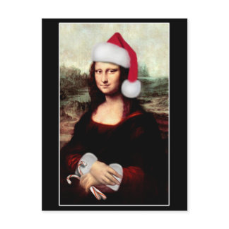 Mona Lisa Santa Hat Christmas Holiday Postcard