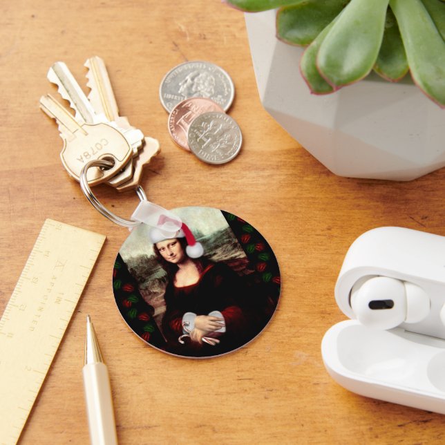 Mona Lisa Santa Hat Christmas Keychain (Desk)