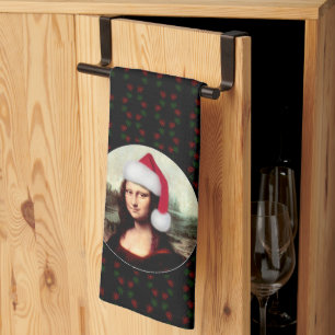 Mona Lisa Santa Hat Christmas Kitchen Towel