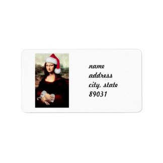 Mona Lisa Santa Hat Christmas Label