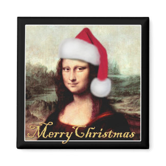 Mona Lisa Santa Hat Christmas Magnet