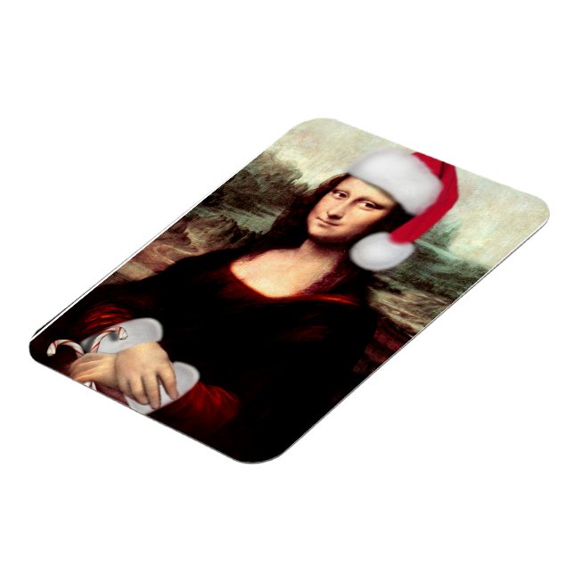 Mona Lisa Santa Hat Christmas Magnet (Left Side)