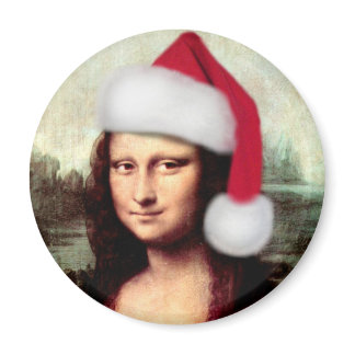 Mona Lisa Santa Hat Christmas Magnet