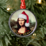 Mona Lisa Santa Hat Christmas Metal Ornament