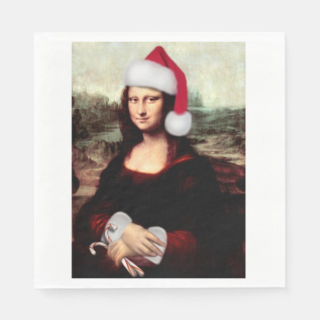 Mona Lisa Santa Hat Christmas Paper Napkins (Front)