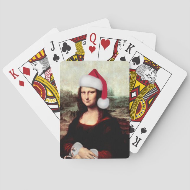 Mona Lisa Santa Hat Christmas Poker Cards (Back)