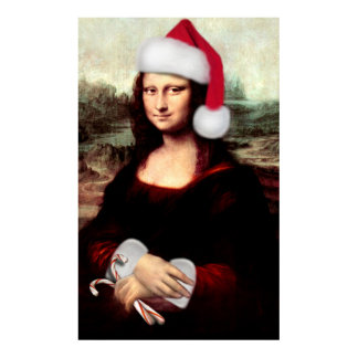 Mona Lisa Santa Hat Christmas Poster