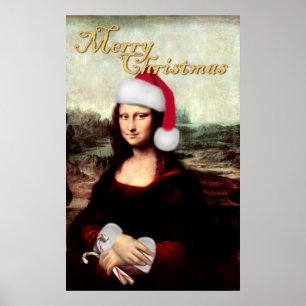 Mona Lisa Santa Hat Christmas Poster