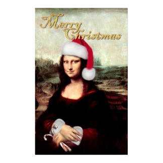 Mona Lisa Santa Hat Christmas Poster