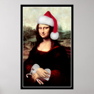 Mona Lisa Santa Hat Christmas Poster
