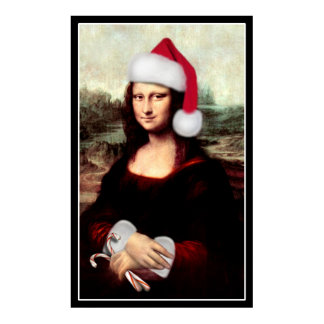 Mona Lisa Santa Hat Christmas Poster
