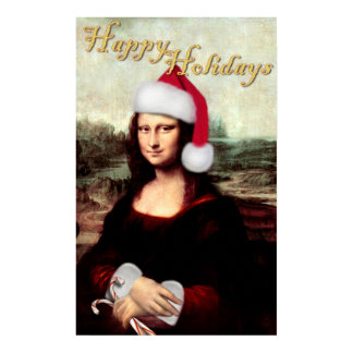Mona Lisa Santa Hat Christmas Poster