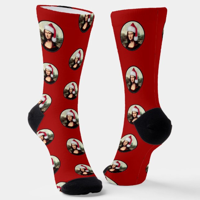 Mona Lisa Santa Hat Christmas Socks (Angled)