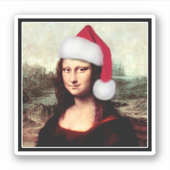 Mona Lisa Santa Hat Christmas Sticker (Front)