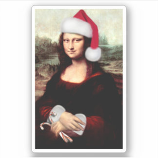 Mona Lisa Santa Hat Christmas Sticker