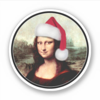 Mona Lisa Santa Hat Christmas Sticker