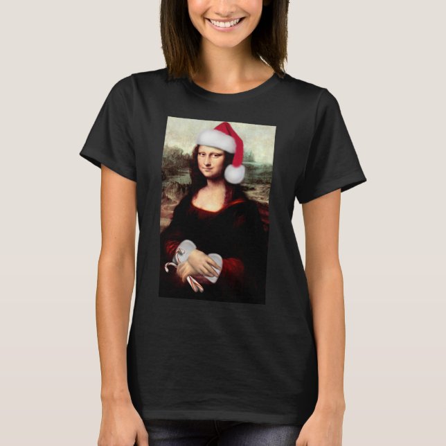 Mona Lisa Santa Hat Christmas T-Shirt (Front)