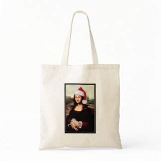 Mona Lisa Santa Hat Christmas Tote Bag