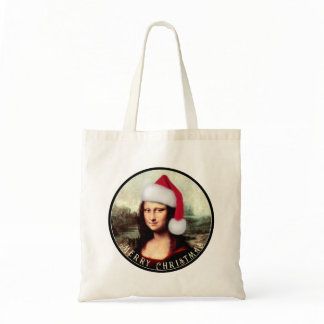 Mona Lisa Santa Hat Christmas Tote Bag