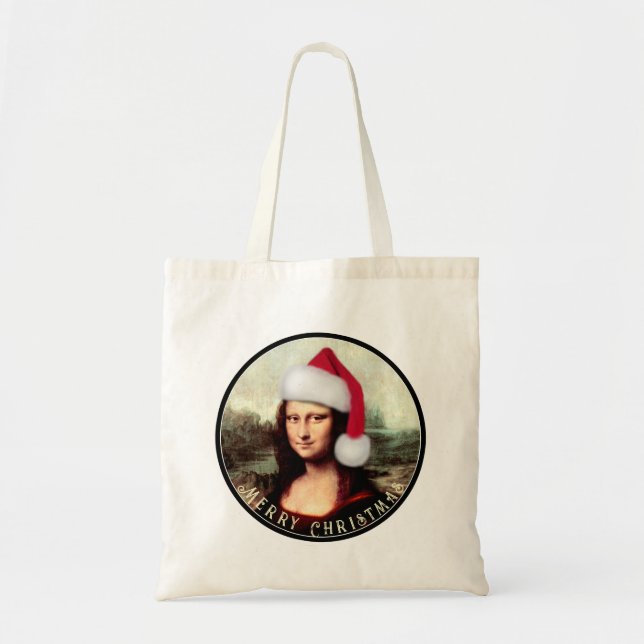 Mona Lisa Santa Hat Christmas Tote Bag (Front)