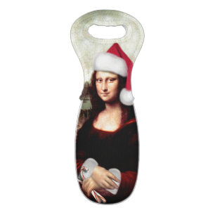 Mona Lisa Santa Hat Christmas Wine Bag